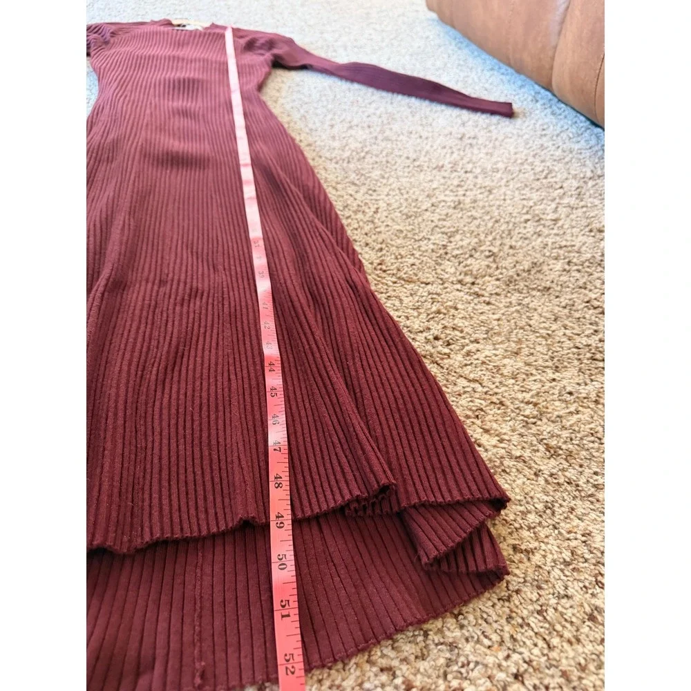 Lush "After Hours" Ribbed Knit Maxi Dress M Burgundy Long Sleeve Cutout Mock - Picture 6 of 8